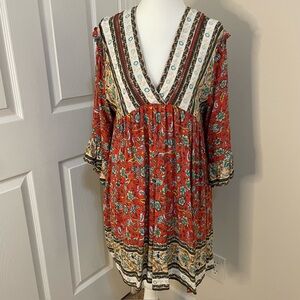 Easel Los Angeles Bohemian Red Floral Mini Dress